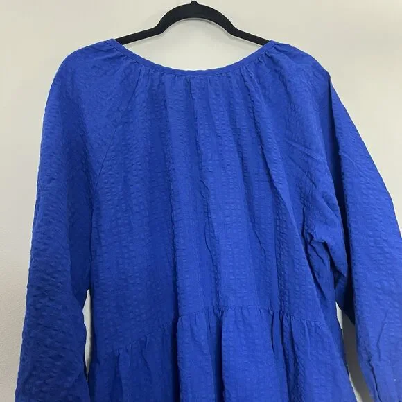 Old Navy Dress Women XXL  2XL Blue Maxi Tiered Seersucker Cotton Cottagecore - Picture 11 of 15